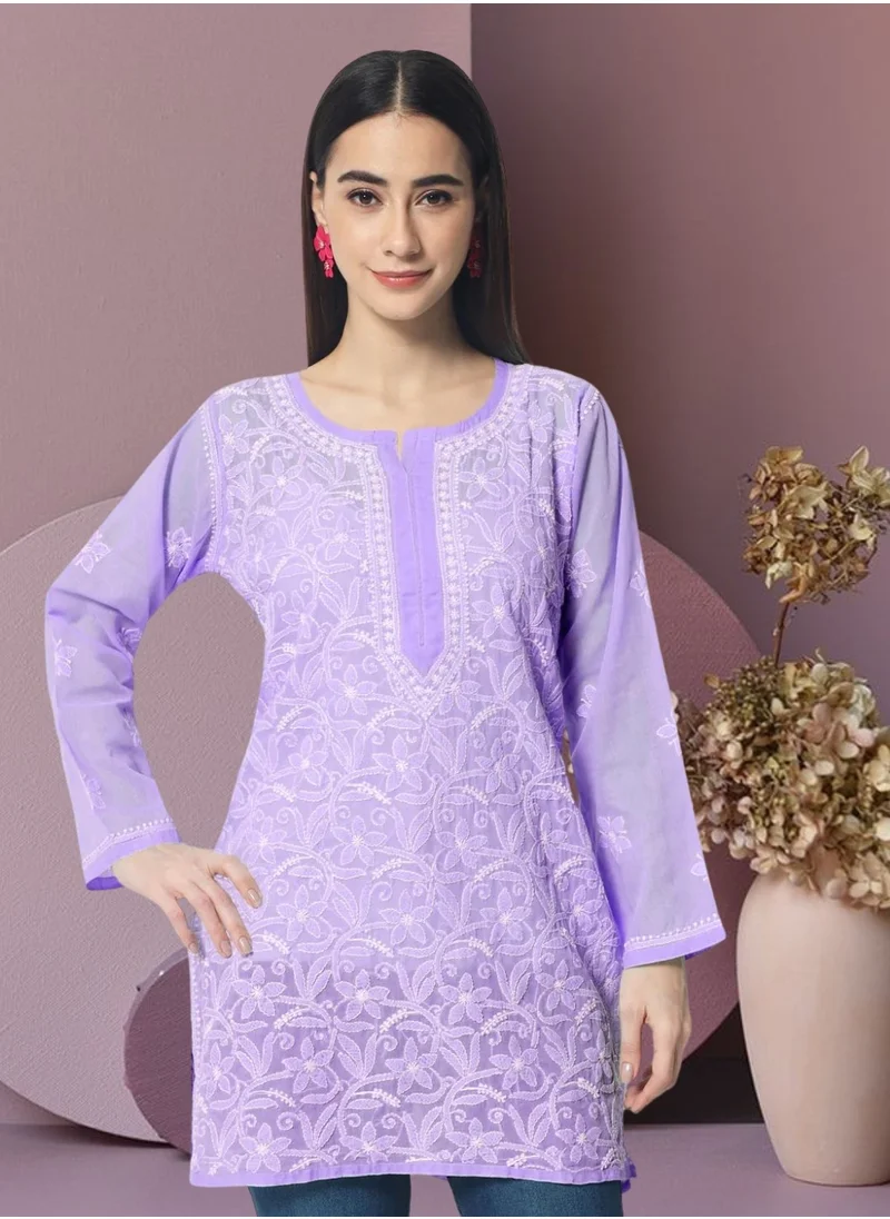 Alaya Hand Embroidered Chikankari Cotton Straight Tunic-AL3591