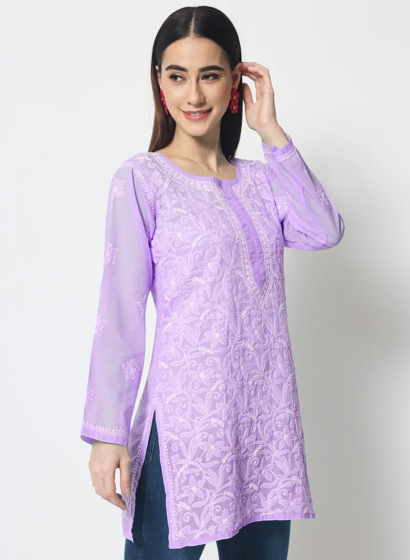 Alaya Hand Embroidered Chikankari Cotton Straight Tunic-AL3591