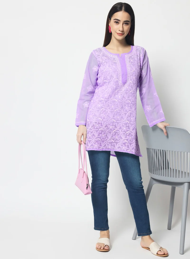 Alaya Hand Embroidered Chikankari Cotton Straight Tunic-AL3591