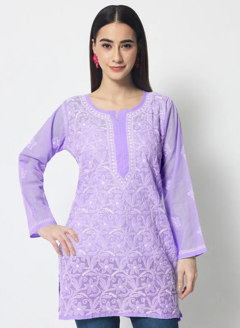 Alaya Hand Embroidered Chikankari Cotton Straight Tunic-AL3591
