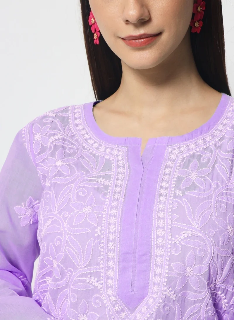 Alaya Hand Embroidered Chikankari Cotton Straight Tunic-AL3591