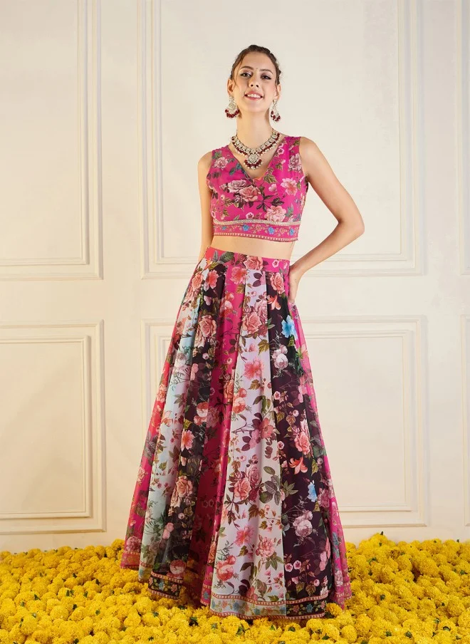 ساسافراس Fuchsia Printed Lehenga Choli for Women