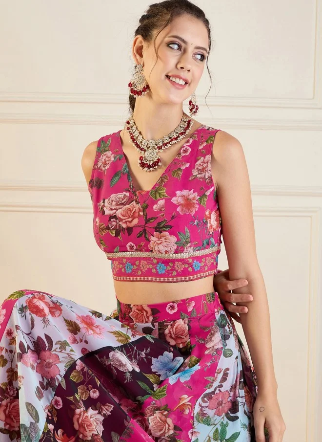 ساسافراس Fuchsia Printed Lehenga Choli for Women