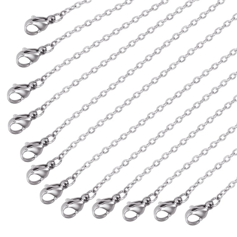 Wholesale 12 PCS Stainless Steel Flat Cable Chain Link Necklace Chains Bulk for Jewelry Making 20 Inch2MM
