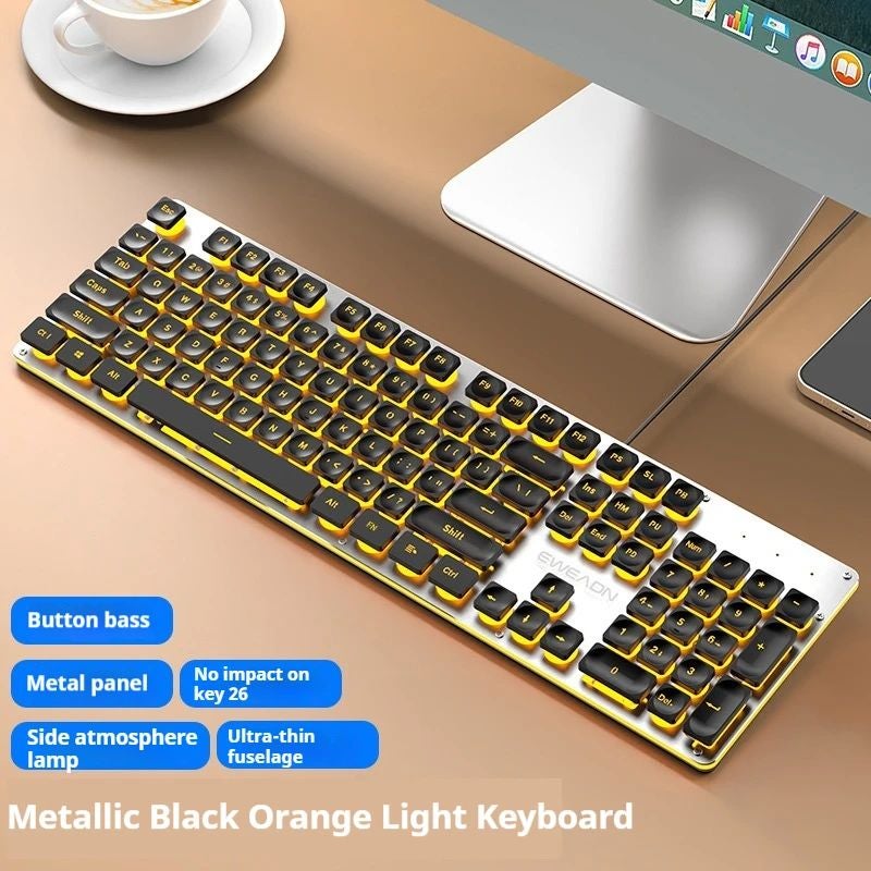 Eweadn Gx710 Silent ABS Mechanical Keyboard Wired Ergonomic Gaming Office Keyboard, Orange - Image 1