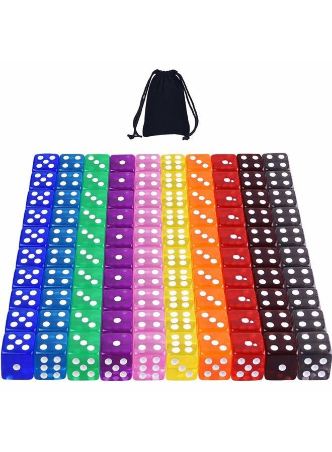 Austor 100 Pieces 6-Sided Game Dice Set (Free Pouch), 10 Translucent Colors Square Corner Dice for Tenzi, Farkle, Yahtzee, Bunco or Teaching Math - Image 1