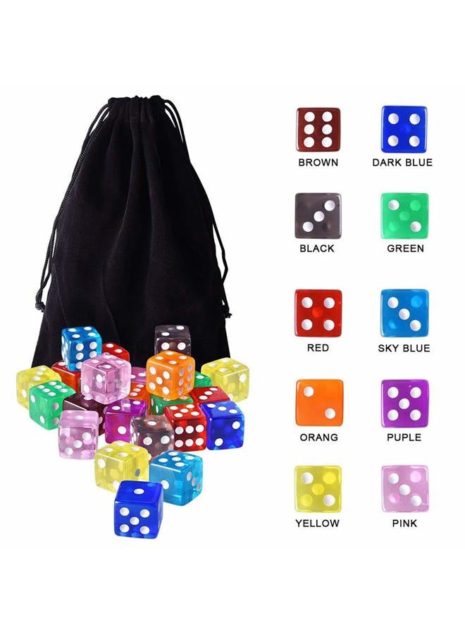 Austor 100 Pieces 6-Sided Game Dice Set (Free Pouch), 10 Translucent Colors Square Corner Dice for Tenzi, Farkle, Yahtzee, Bunco or Teaching Math - Image 3