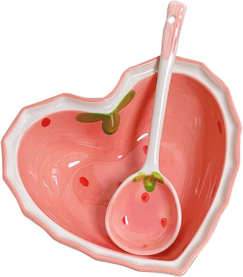 Multi-Function Heart Shaped Ceramic Bowl Spoon for Fruits Salad Soup Cereal Nuts and Snacks - Image 1