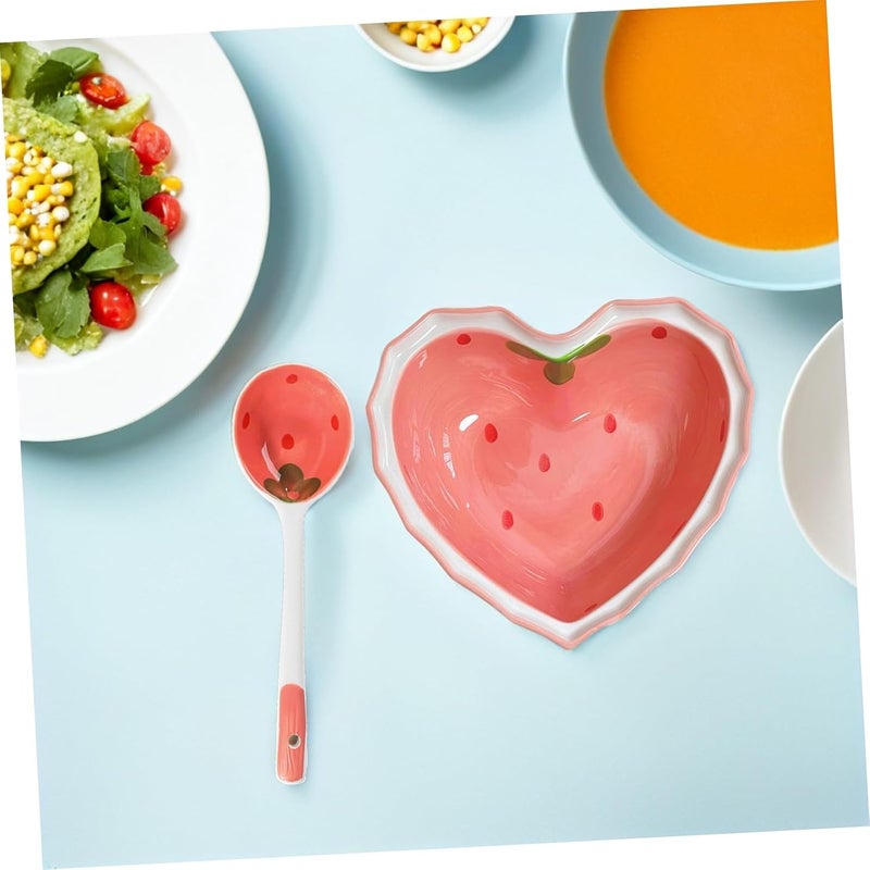Multi-Function Heart Shaped Ceramic Bowl Spoon for Fruits Salad Soup Cereal Nuts and Snacks - Image 5