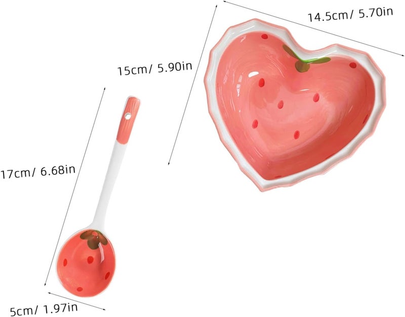 Multi-Function Heart Shaped Ceramic Bowl Spoon for Fruits Salad Soup Cereal Nuts and Snacks - Image 2