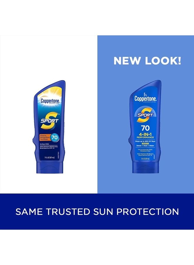 Coppertone لوسيون واقي من الشمس SPORT SPF 70، واقي شمس مقاوم للماء، لوسيون واقي للجسم، 7 أونصة سائلة - Image 2