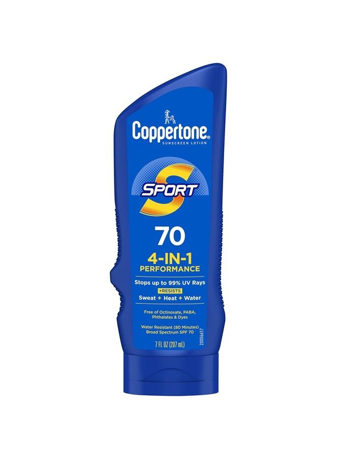 Coppertone لوسيون واقي من الشمس SPORT SPF 70، واقي شمس مقاوم للماء، لوسيون واقي للجسم، 7 أونصة سائلة - Image 1