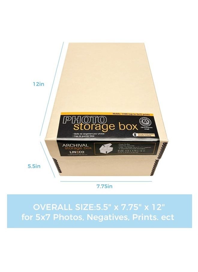 Lineco , Tan Hinged Lid Photo Box 5.5"x7.75"x12" Archival Acid Free. Holds up to 1,100 of 4x6 or 5x7 Pictures, Print, Art. Protect Longevity, Photos or Documents, Craft, Prints, Cards 