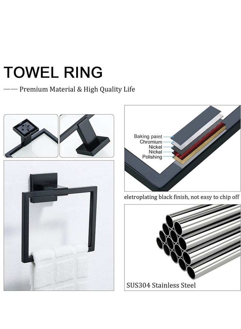Modern Matte Black Square Towel Holder - Wall Mounted Stainless Steel Hanger for Bathroom, Kitchen, Office & Hotel - Image 3