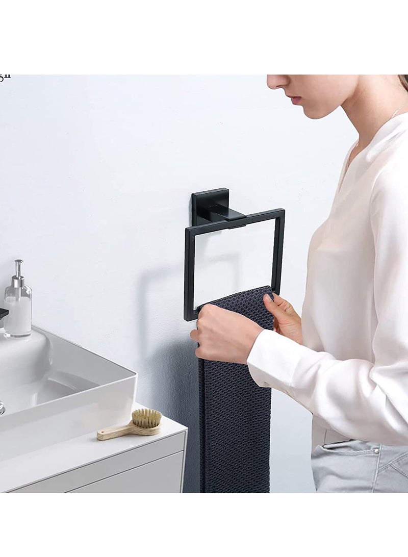 Modern Matte Black Square Towel Holder - Wall Mounted Stainless Steel Hanger for Bathroom, Kitchen, Office & Hotel - Image 2