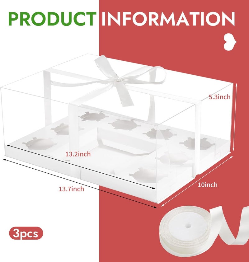 JCD 3 Pcs Bento Clear Boxes 1 mini Cake and 8 Cupcakes Box Cake Cupcake Combo Box Rectangle Cupcake Holder for Treats, Dessert Boxes, Muffins (1+8/3Pcs) - Image 4