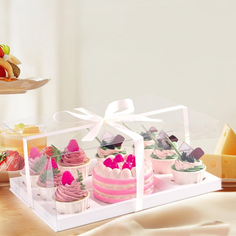 JCD 3 Pcs Bento Clear Boxes 1 mini Cake and 8 Cupcakes Box Cake Cupcake Combo Box Rectangle Cupcake Holder for Treats, Dessert Boxes, Muffins (1+8/3Pcs) - Image 3