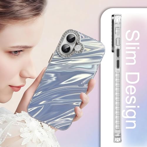 DIZORO® Compatible with iPhone 17 Case | Marble Glossy Hard PC Back Cover with Diamond Camera Protector | Ultra Stylish Shockproof Back Cover Case for Girls Women-Sky - Image 3