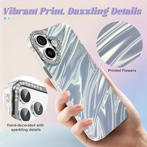 DIZORO® Compatible with iPhone 17 Case | Marble Glossy Hard PC Back Cover with Diamond Camera Protector | Ultra Stylish Shockproof Back Cover Case for Girls Women-Sky - Image 4
