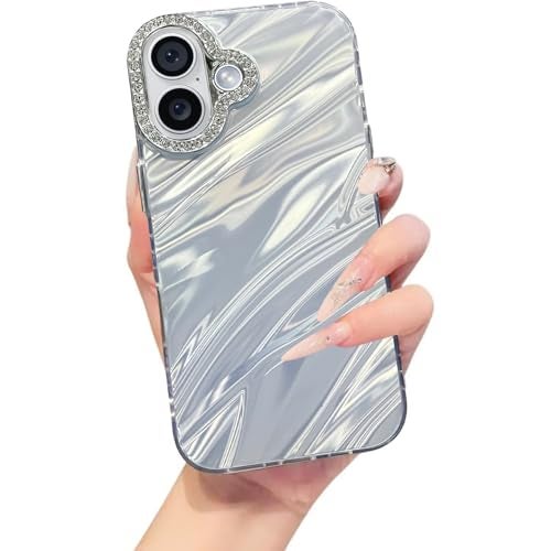 DIZORO® Compatible with iPhone 17 Case | Marble Glossy Hard PC Back Cover with Diamond Camera Protector | Ultra Stylish Shockproof Back Cover Case for Girls Women-Sky - Image 1