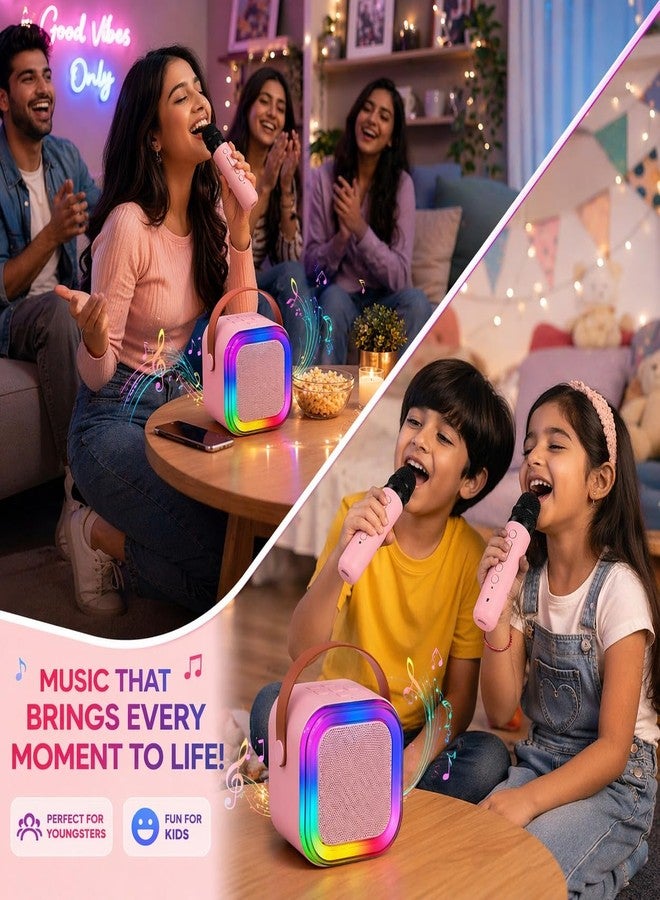 One94Store Karaoke Wireless Microphone with LED Speaker | Bluetooth Portable Singing Mic with RGB Lights & Voice Effects | Birthday Gift for Kids Musical Toys for Boys, Girls and Adults (Pink) - Image 4