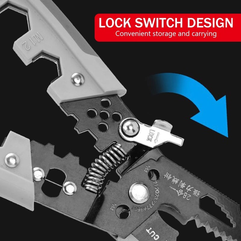 Obedient Obedient Wire Stripper Plier Crimping Tool 28IN1 and Cutter Multifunctional Tool Chromium Vanadium Steel Cutting Crimping for Electrician Stainless Puller Plier Cable Looping Splitting Stripping  - Image 5
