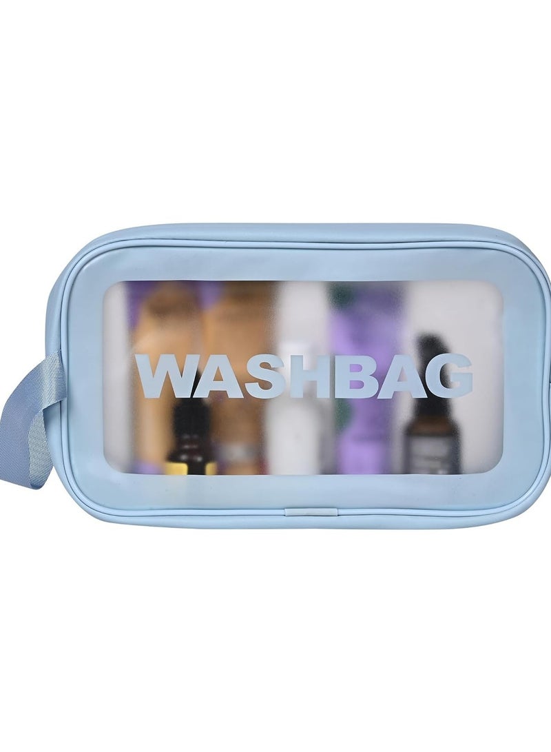 حقيبة أدوات تجميل شفافة، حقيبة مكياج، حقيبة سفر شفافة للنساء والفتيات (مقاس صغير، لون أزرق فاتح) - Image 1