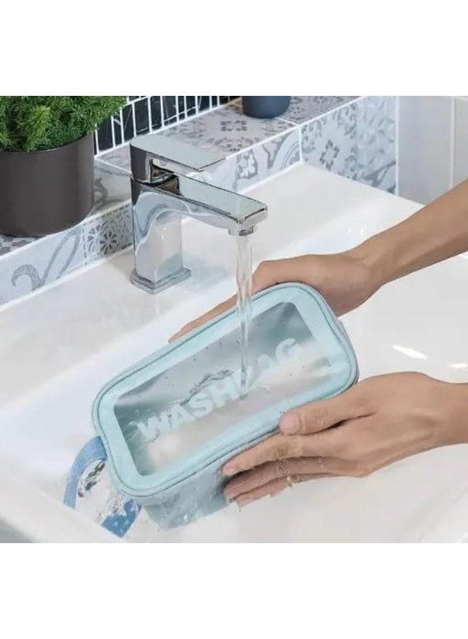 حقيبة أدوات تجميل شفافة، حقيبة مكياج، حقيبة سفر شفافة للنساء والفتيات (مقاس صغير، لون أزرق فاتح) - Image 2