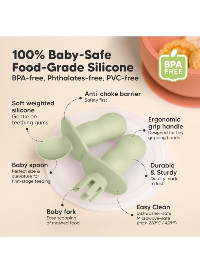 KeaBabies 4-Pack Silicone Baby Spoons and Forks Set - Baby Led Weaning Utensils 6-12 Months, Self Feeding Toddler Spoon & Fork for Training, Teething, Easy to Hold, BPA-Free Silicone (Sage) - Image 3