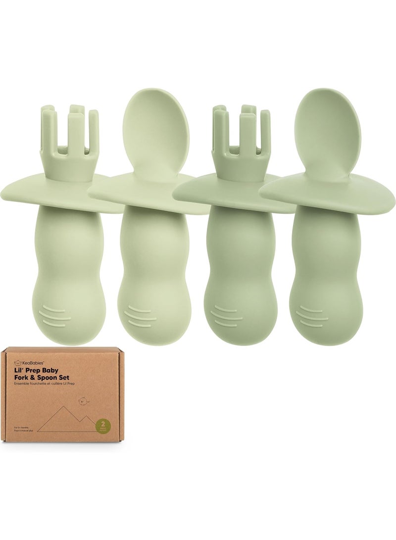 KeaBabies 4-Pack Silicone Baby Spoons and Forks Set - Baby Led Weaning Utensils 6-12 Months, Self Feeding Toddler Spoon & Fork for Training, Teething, Easy to Hold, BPA-Free Silicone (Sage) - Image 1