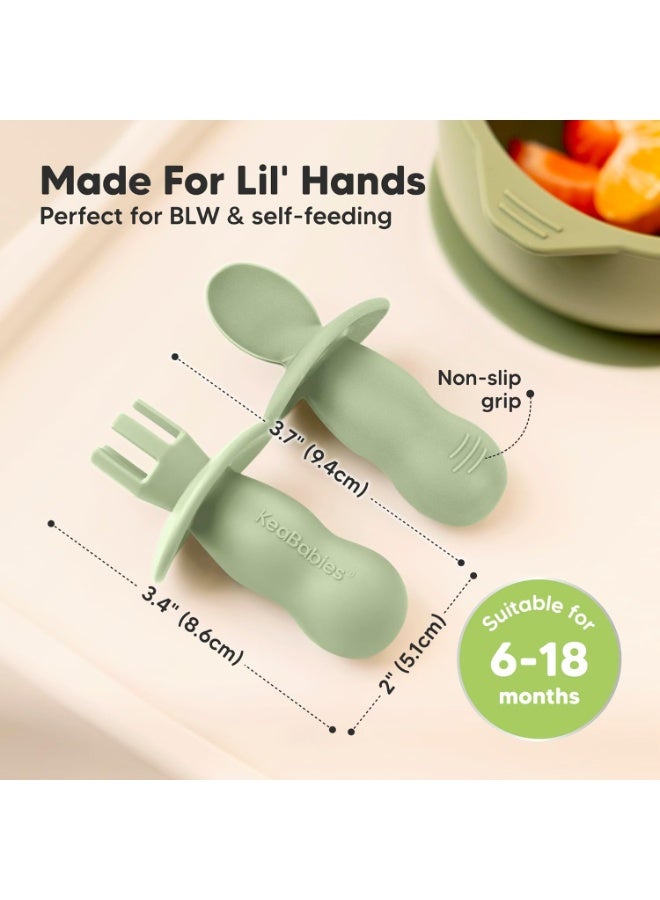 KeaBabies 4-Pack Silicone Baby Spoons and Forks Set - Baby Led Weaning Utensils 6-12 Months, Self Feeding Toddler Spoon & Fork for Training, Teething, Easy to Hold, BPA-Free Silicone (Sage) - Image 5