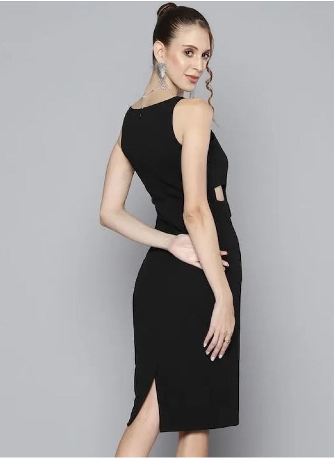 SASSAFRAS Black Textured Midi Dress  - Image 2
