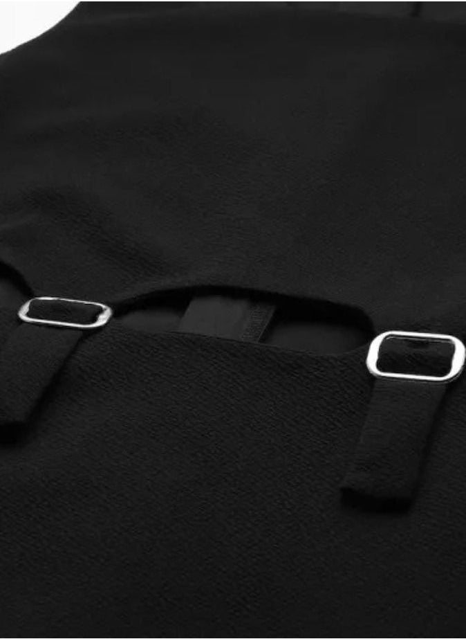 SASSAFRAS Black Textured Midi Dress  - Image 3