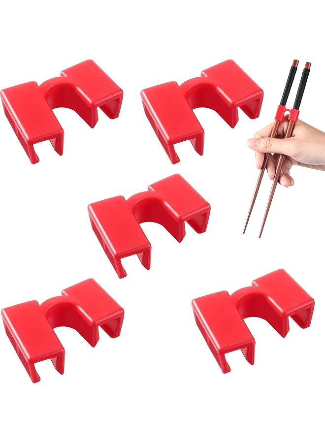 S-TOP Chopstick Helpers 5 Pieces Reusable Chopstick Helpers Training Chopsticks BPA Free POM Fon-Toxic Non-Slippery for Many Age, Beginner, Trainers or Learner, Left or Right Hand Red - Image 1