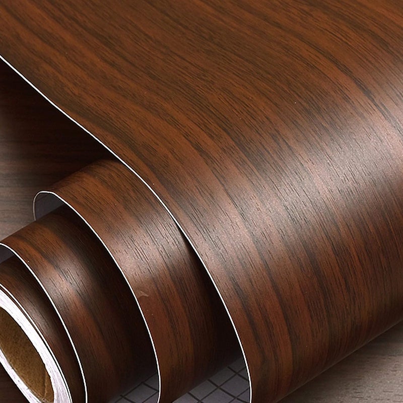 wolpin ملصقات جدارية مطبخ وولبين ورق حائط خشبي DIY بطانة رف PVC، أثاث، خزانة، سطح طاولة، خزانة ملابس، ملصق خزانة مطبخ، بني ماهوجني - Image 1