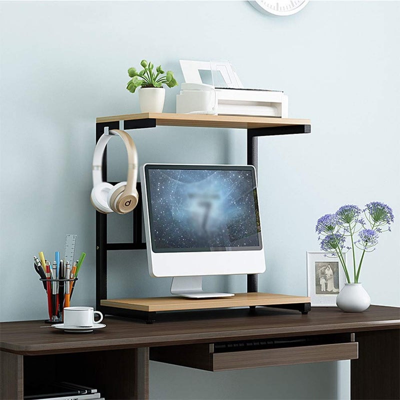 INDIAN DECOR INDIAN DECOR 28902 Desktop Printing Double Machine Bracket Display Heightening Frame Bottom Keyboard Hidden Storage 2 Layers SteelWood Structure Color Light Walnut - Image 2