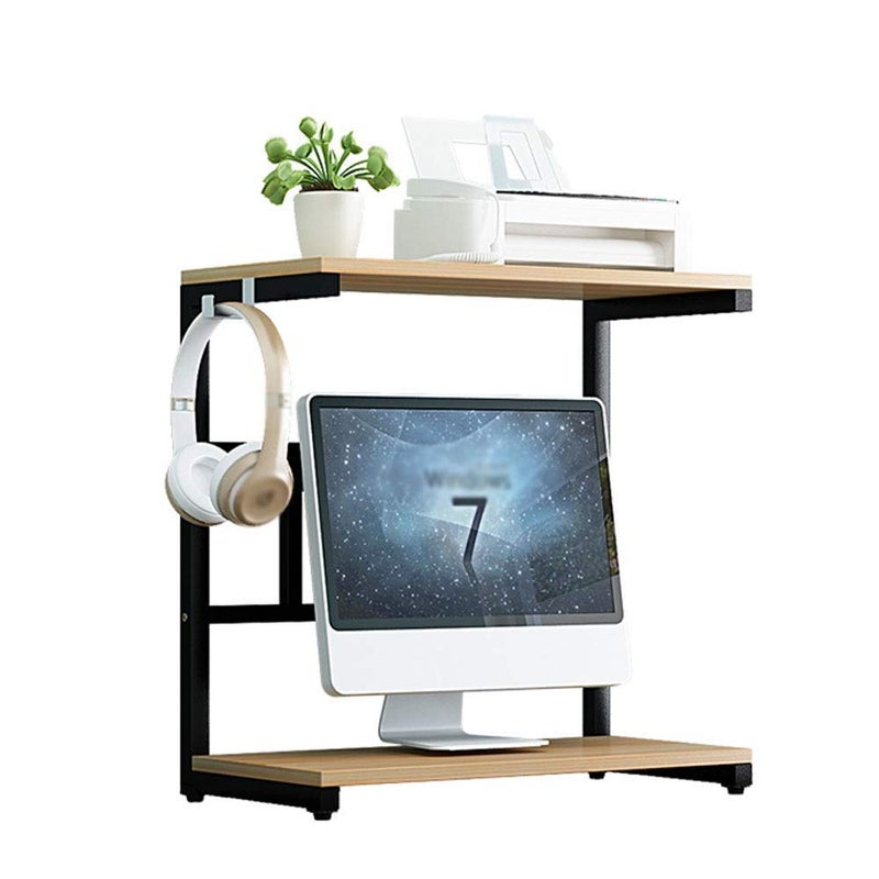 INDIAN DECOR INDIAN DECOR 28902 Desktop Printing Double Machine Bracket Display Heightening Frame Bottom Keyboard Hidden Storage 2 Layers SteelWood Structure Color Light Walnut - Image 1