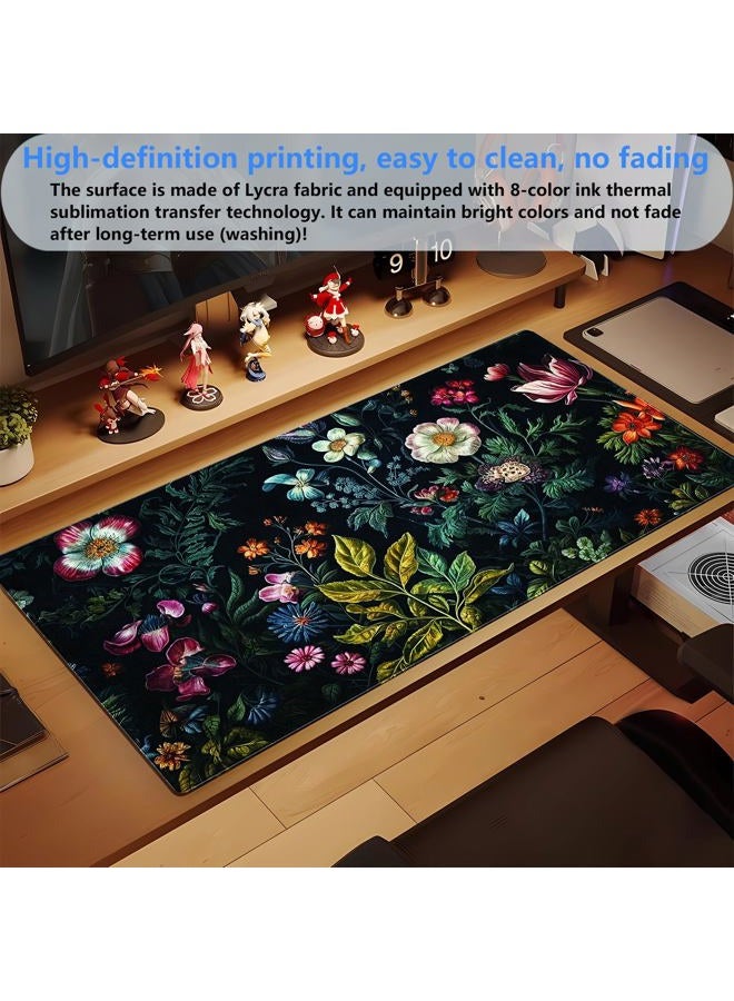 Shalysong Dark Green Desk Pad Mat, Floral Extended XL Large Gaming Mousepad with Stitched Edges, Non-Slip Computer Mat Pad for Desk, Flowers Design Keyboard and Mouse mat 31.5 x 15.7 in - Image 5