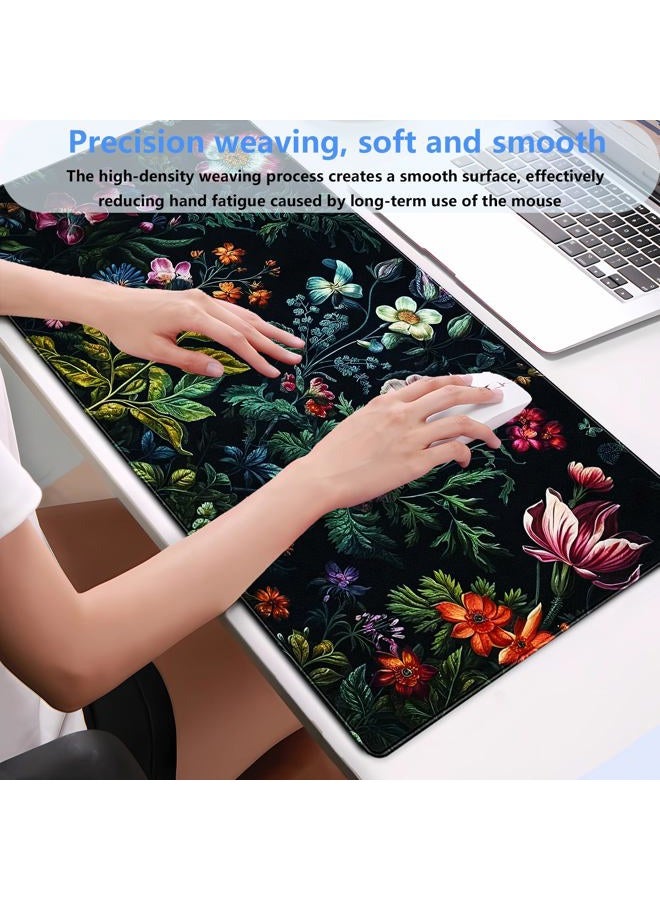 Shalysong Dark Green Desk Pad Mat, Floral Extended XL Large Gaming Mousepad with Stitched Edges, Non-Slip Computer Mat Pad for Desk, Flowers Design Keyboard and Mouse mat 31.5 x 15.7 in - Image 4