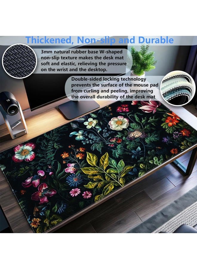 Shalysong Dark Green Desk Pad Mat, Floral Extended XL Large Gaming Mousepad with Stitched Edges, Non-Slip Computer Mat Pad for Desk, Flowers Design Keyboard and Mouse mat 31.5 x 15.7 in - Image 3