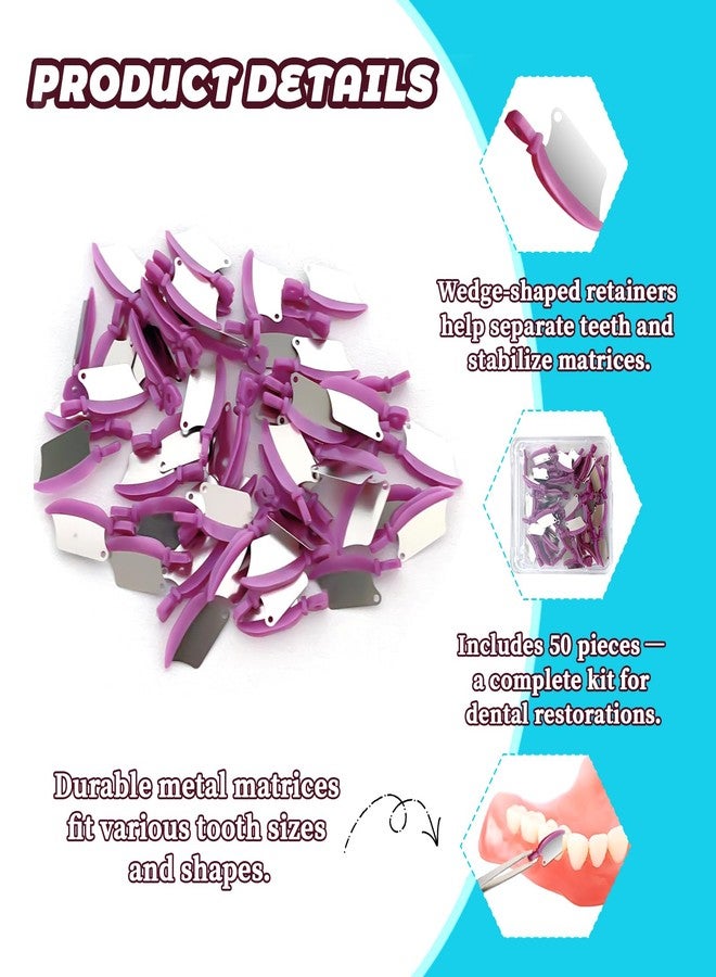 Ceonam 50 Pack Dental Sectional Matrix Wedges - Teeth Restoration Contouring Wedges and Metal Matrices for Molar and Premolar Procedures, Orthodontic Tools Kit (Purple - Image 3