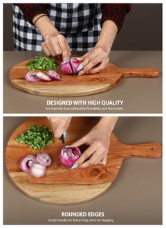 REZLAN UAE Round-Corner Acacia Chopping Board - 30x41x1.8cm - Ergonomic 4" Handles & Non-Slip Base  - Image 2