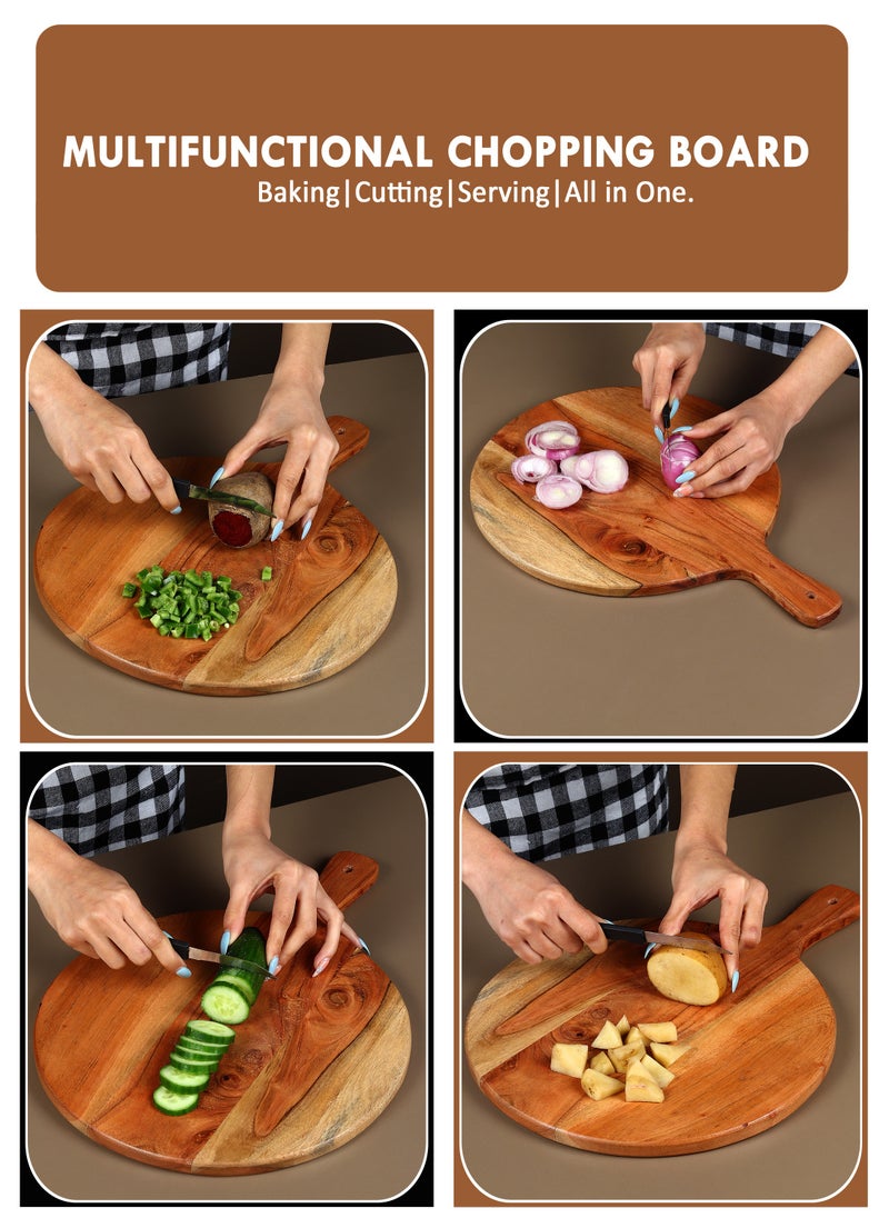 REZLAN UAE - Round-Corner Acacia Chopping Board - 30x41x1.8cm - Ergonomic 4" Handles & Non-Slip Base - Image 1