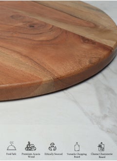 REZLAN UAE Round-Corner Acacia Chopping Board - 30x41x1.8cm - Ergonomic 4" Handles & Non-Slip Base  - Image 4