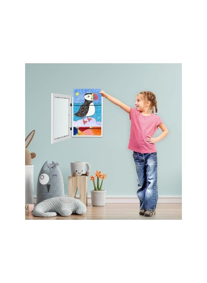 2PCS Kids Art Frame, Changeable Display Picture Frame A4, Front Opening Frames for Children's Drawings, Projects, Schoolwork, Crafts Hanging (White)