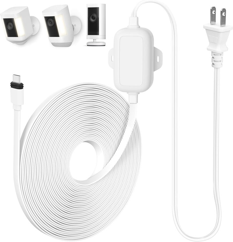 ALERTCAM Outdoor Power Adapter Compatible with Spotlight Cam Plus/Pro (Battery), 25ft/7.5m Waterproof USB-C Power Cord Continuously Charge Your Camera,White - Image 1