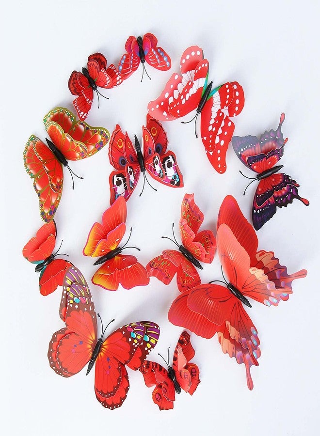 OPSEAM Butterfly Wall Decor 24/48 PCS, 3D Butterflies Stickers for Party Decorations with Magnets (Red, 24) - Image 1