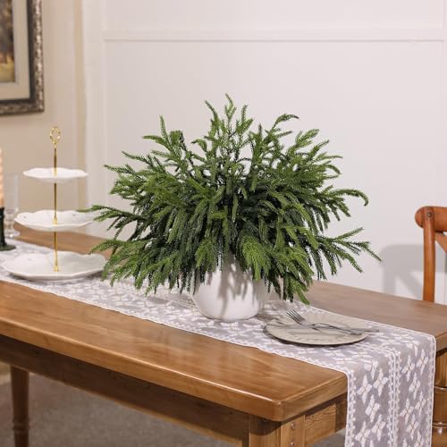Juxdp 20 Pcs Real Touch Norfolk Pine Branches, Artificial Christmas Green Plants Branch Faux Greenery Stem Fake Pine Picks for Vase DIY Crafts Garland Wreath Xmas Indoor Outdoor Decor(18 Inches) - Image 2