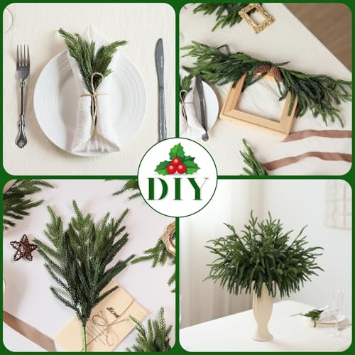 Juxdp 20 Pcs Real Touch Norfolk Pine Branches, Artificial Christmas Green Plants Branch Faux Greenery Stem Fake Pine Picks for Vase DIY Crafts Garland Wreath Xmas Indoor Outdoor Decor(18 Inches) - Image 3