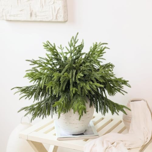 Juxdp 20 Pcs Real Touch Norfolk Pine Branches, Artificial Christmas Green Plants Branch Faux Greenery Stem Fake Pine Picks for Vase DIY Crafts Garland Wreath Xmas Indoor Outdoor Decor(18 Inches) - Image 5